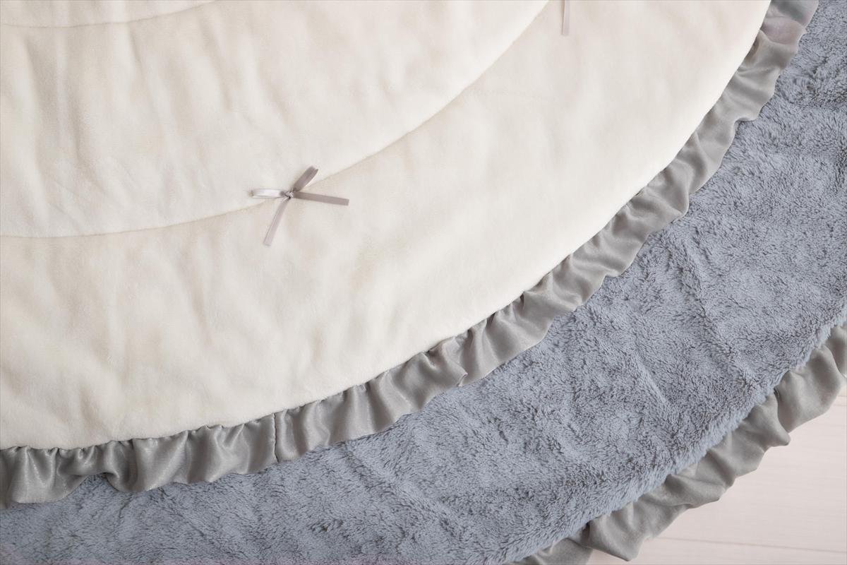 【円形:197cm】リボン&フリル付きリバーシブルファーこたつ布団 - Imagem 6