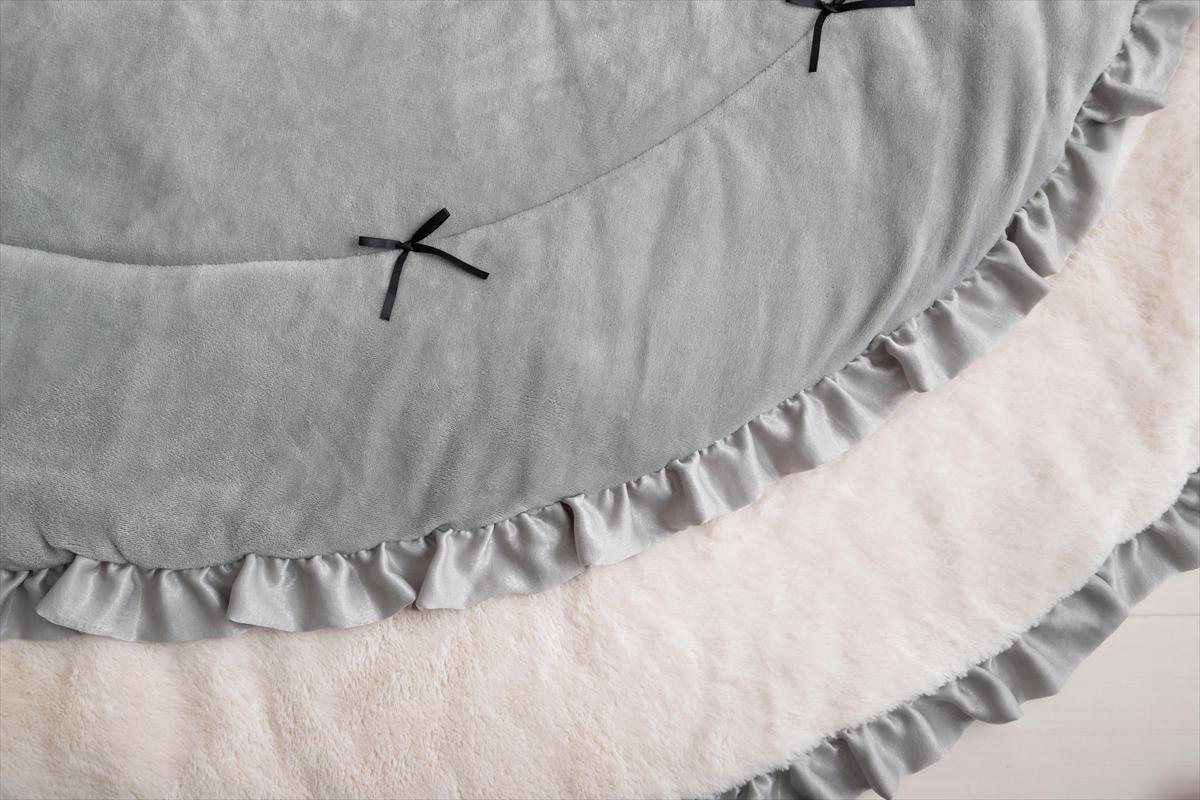 【円形:197cm】リボン&フリル付きリバーシブルファーこたつ布団 - Imagem 5