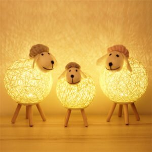 天然羊毛 LED USB電源 ランプ ラタン 編み